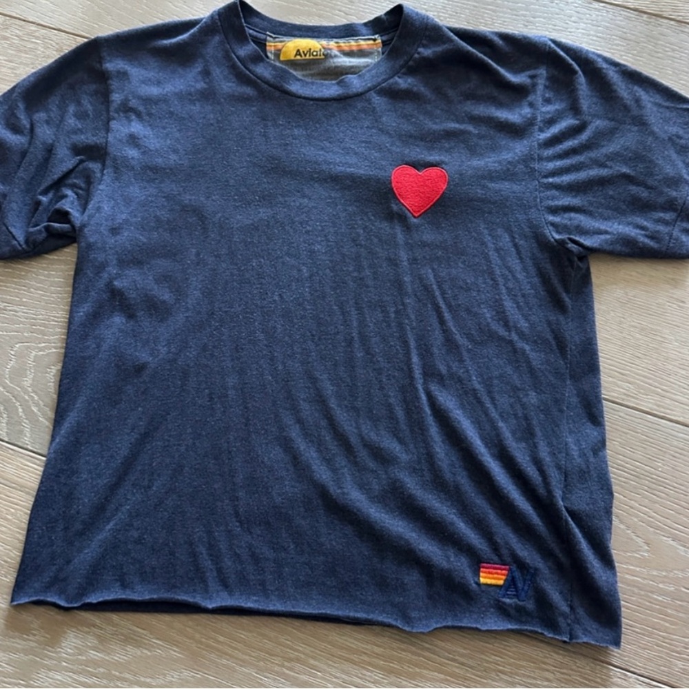 Aviator Nation Dark Blue Tee with Red Heart
